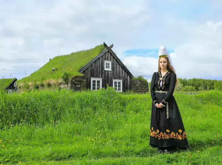 Woman wearing Icelandic national costume 