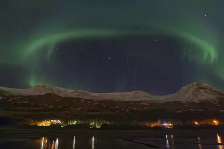 Mount Esja under Northern lights