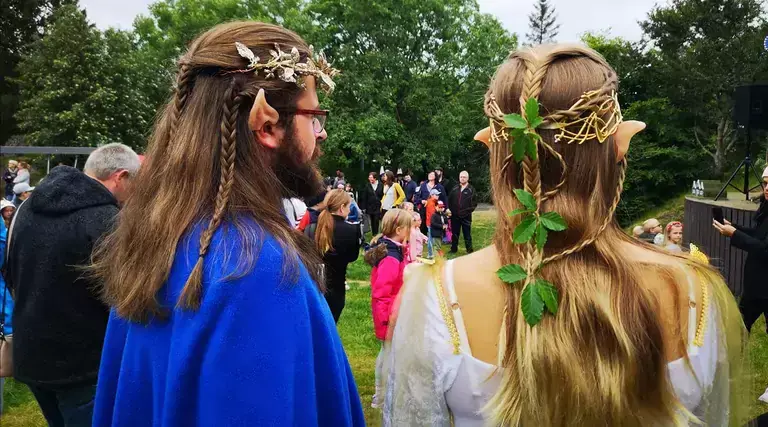 Couple dressed as elves