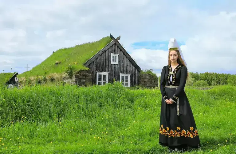 Woman wearing Icelandic national costume 