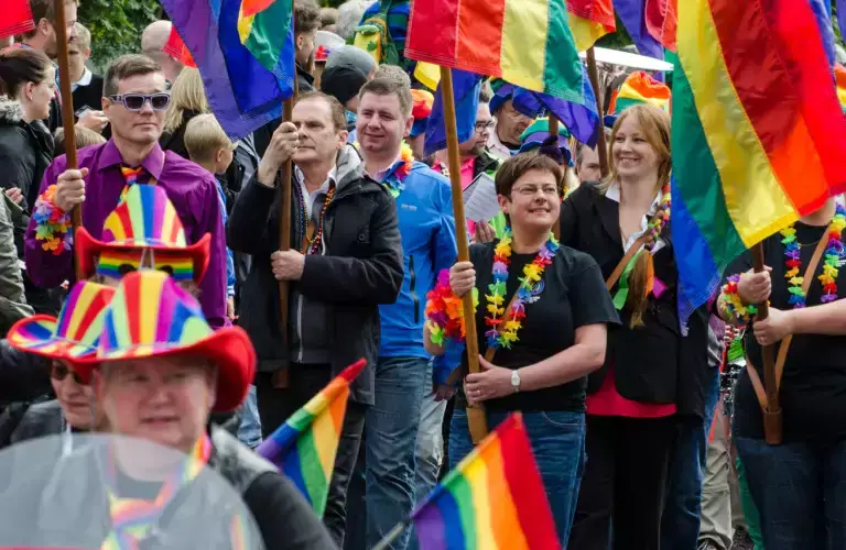 People marching at a pride walk