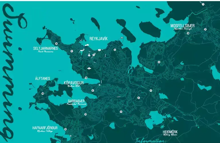 Map of swimming pools in Reykjavík
