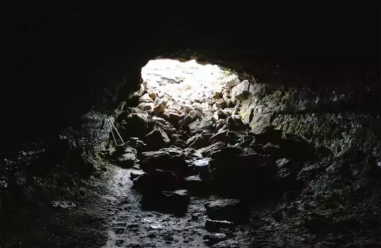 Inside Leiðarendi lava cave